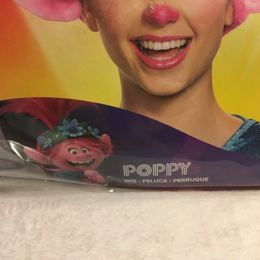 Disguise Trolls World Tour Poppy Wig Kids Teens Pink New Costume Accessory 14+ - Picture 2 of 5